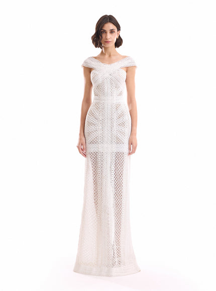 Gemy Maalouf Geometric Sheer Gown White