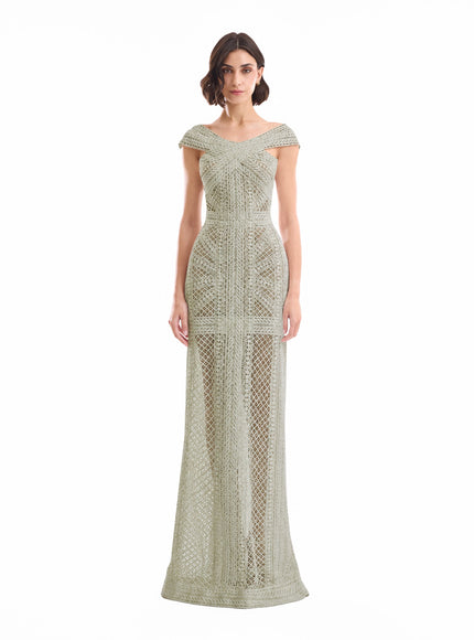 Gemy Maalouf Geometric Sheer Gown Light Mint