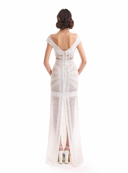 Gemy Maalouf Geometric Sheer Gown