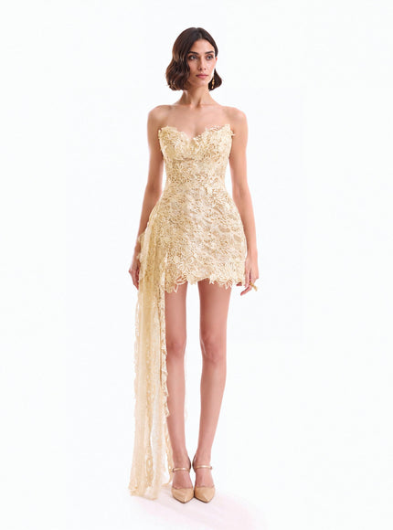 Gemy Maalouf Guipure Cage Dress No. 7993SD Butter Yellow