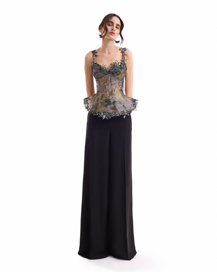 Gemy Maalouf Embroidered Peplum Corset Set