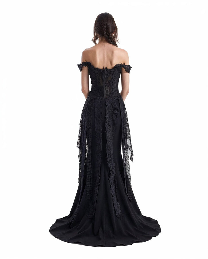 Gemy Maalouf Off-Shoulder Embroidered Corset Set No. 8004TP7995LS