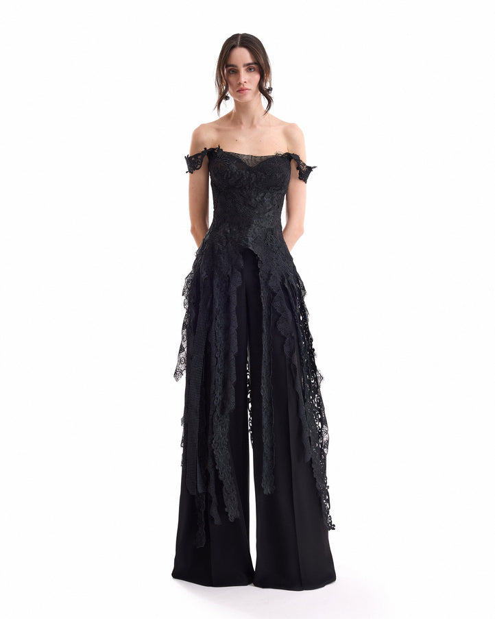 Gemy Maalouf Off-Shoulder Embroidered Corset Set No. 8004TP7997TR