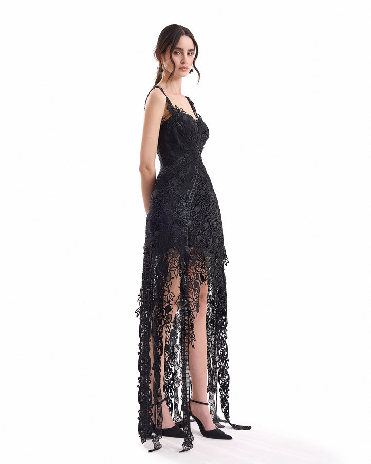 Gemy Maalouf Floral Guipure Embroidered Midi Dress