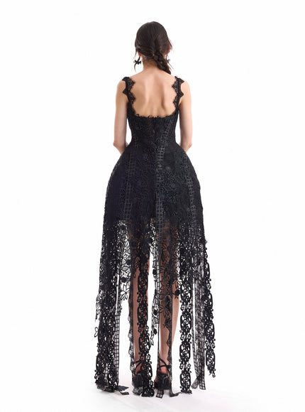 Gemy Maalouf Floral Guipure Embroidered Midi Dress