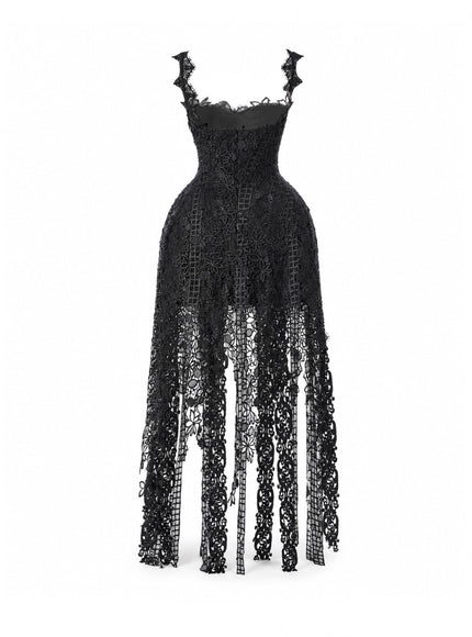 Gemy Maalouf Floral Guipure Embroidered Midi Dress
