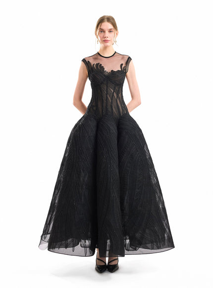 Gemy Maalouf Corseted Sculptural Hip Gown Black