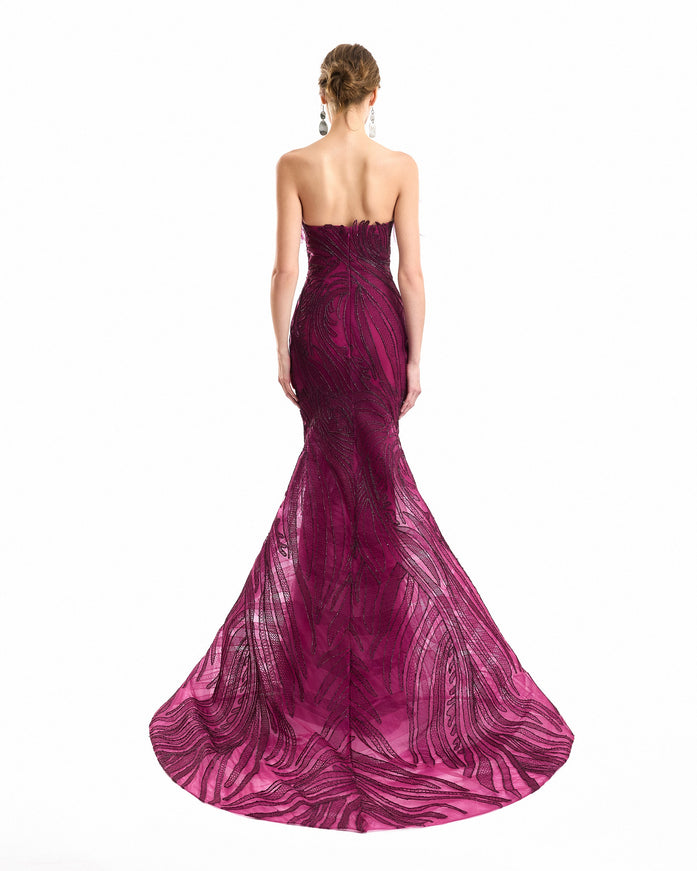 Gemy Maalouf Off-Shoulder Feathered Mermaid Gown