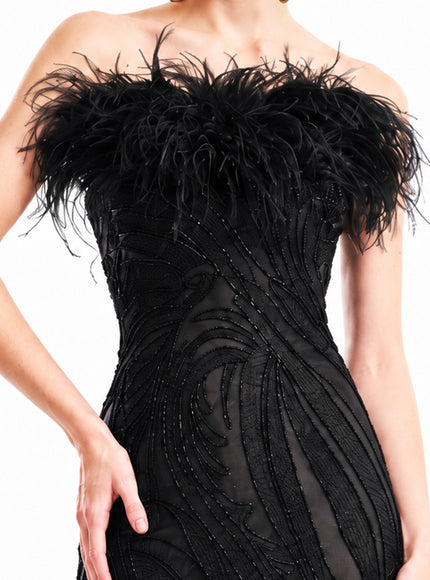 Gemy Maalouf Off-Shoulder Feathered Mermaid Gown in Black, side view