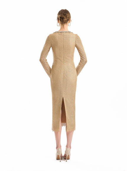 Gemy Maalouf Beaded Scoop-Neck Midi Dress