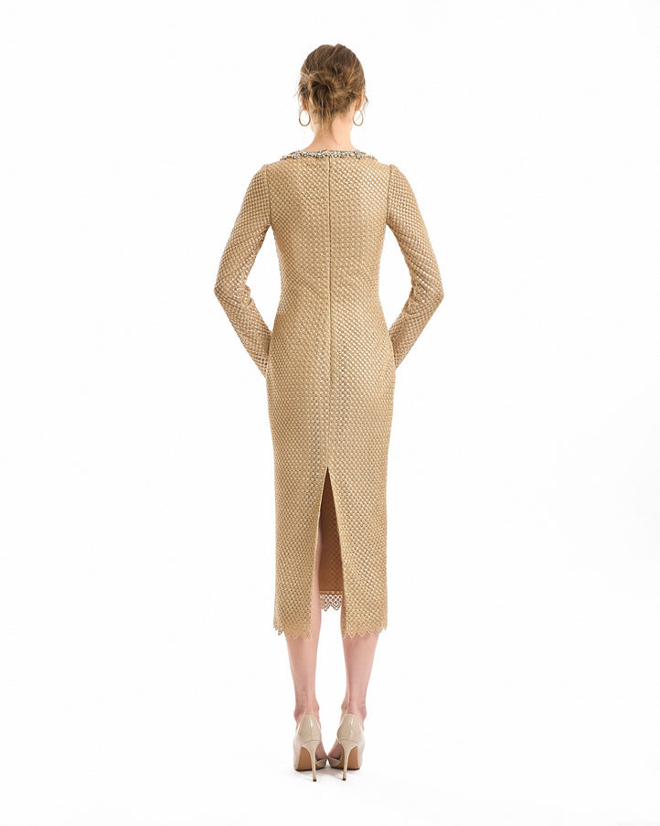 Gemy Maalouf Beaded Scoop-Neck Midi Dress