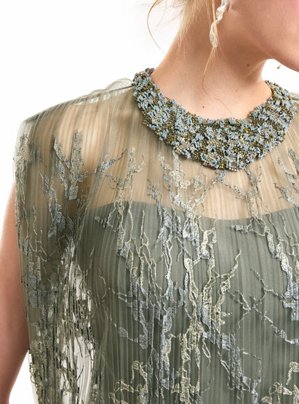 Gemy Maalouf Feathered Hem Pleated Midi Dress