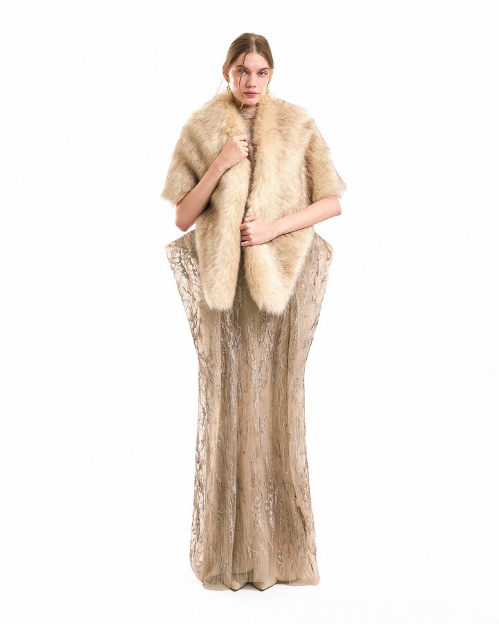 Gemy Maalouf Voluminous Fur Bolero Beige