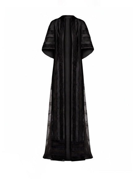 Gemy Maalouf Embroidered Net Lace Gown With Beaded Cape
