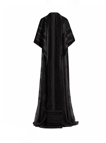 Gemy Maalouf Embroidered Net Lace Gown With Beaded Cape