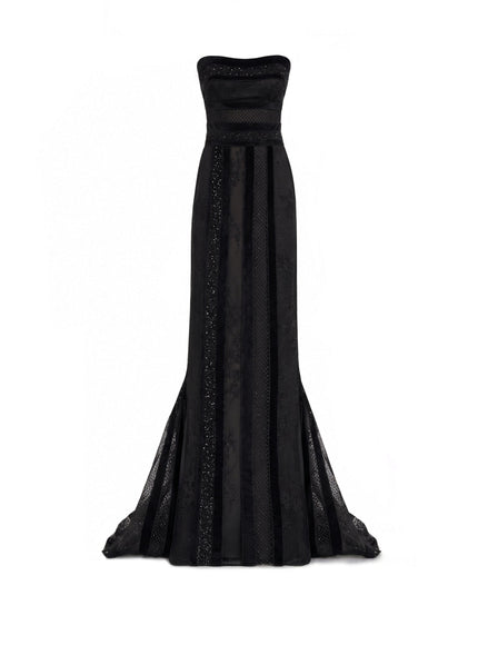 Gemy Maalouf Embroidered Panel Gown With Feathered Bolero