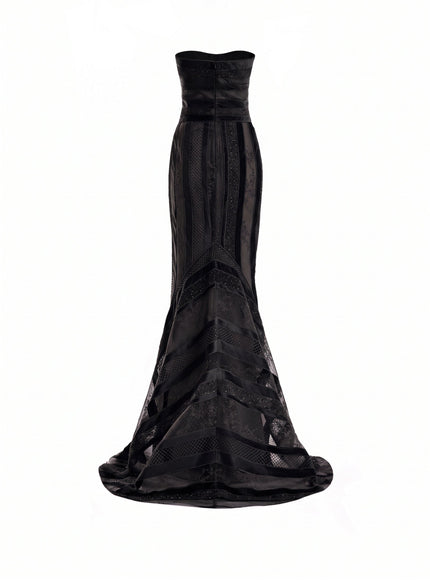 Gemy Maalouf Embroidered Panel Gown With Feathered Bolero