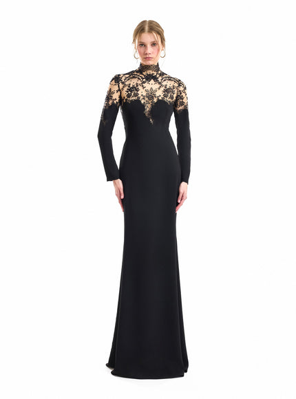 Gemy Maalouf Slim-Cut Lace Sweetheart Gown Black