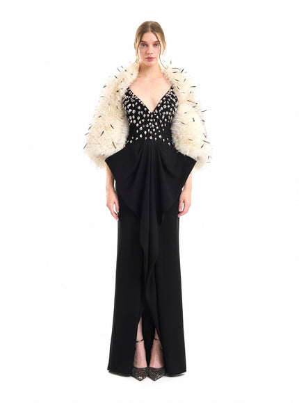 Gemy Maalouf Feathered Fur Bolero Beige