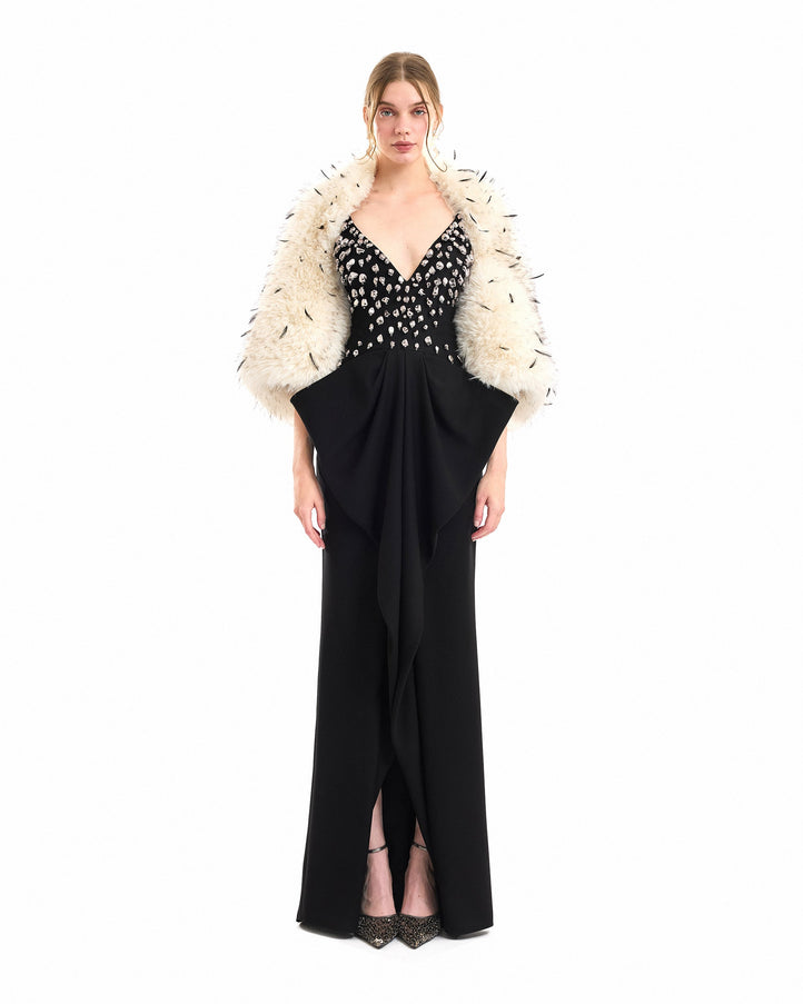 Gemy Maalouf Feathered Fur Bolero Beige