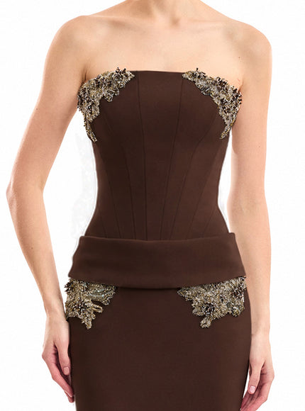 Gemy Maalouf Strapless Beaded Gown No. 7945