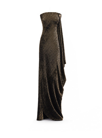 Gemy Maalouf Sequined Crystal Neckline Gown