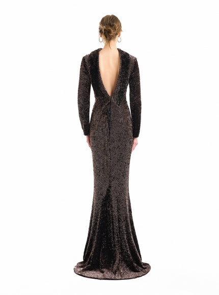 Gemy Maalouf Beaded Open-Back Slim Gown
