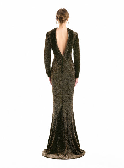 Gemy Maalouf Beaded Open-Back Slim Gown