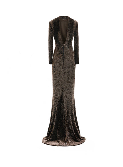 Gemy Maalouf Beaded Open-Back Slim Gown