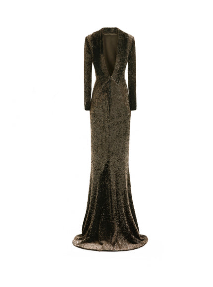 Gemy Maalouf Beaded Open-Back Slim Gown