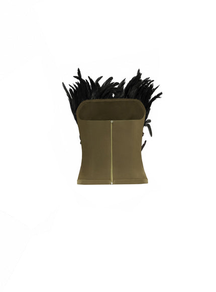 Gemy Maalouf Strapless Feathered Corset Top