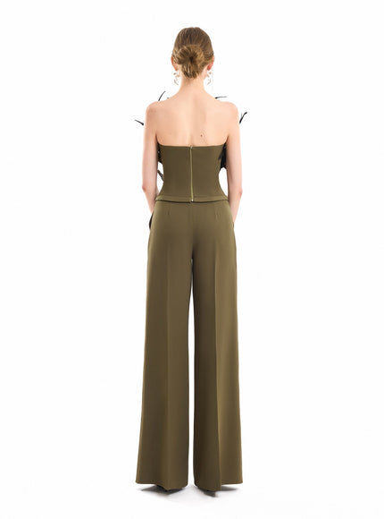 Gemy Maalouf Strapless Feathered Corset Top