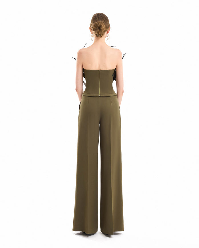 Gemy Maalouf Strapless Feathered Corset Top
