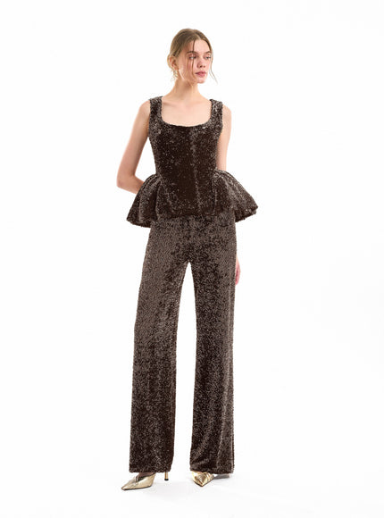 Gemy Maalouf High-Waisted Sculpted Trousers Brown