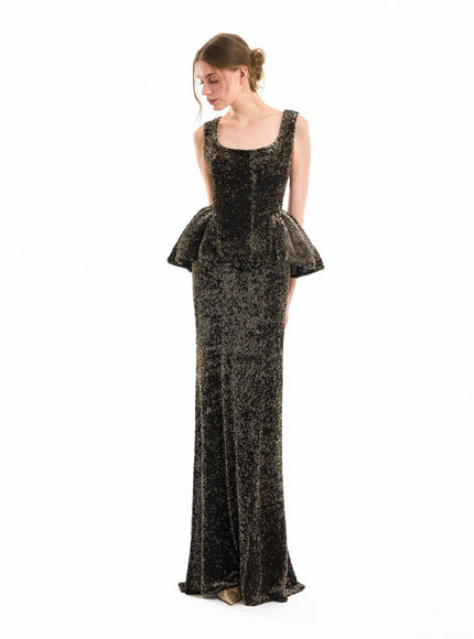 Gemy Maalouf Sequined Slim Long Skirt - Olive front