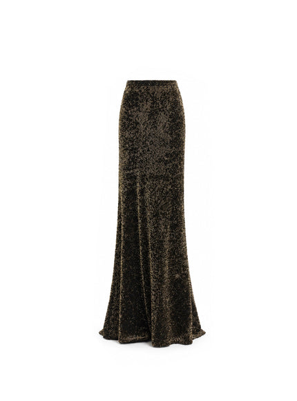 Gemy Maalouf Sequined Slim Long Skirt - Olive front detail