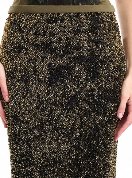 Gemy Maalouf Sequined Slim Long Skirt - Olive detail