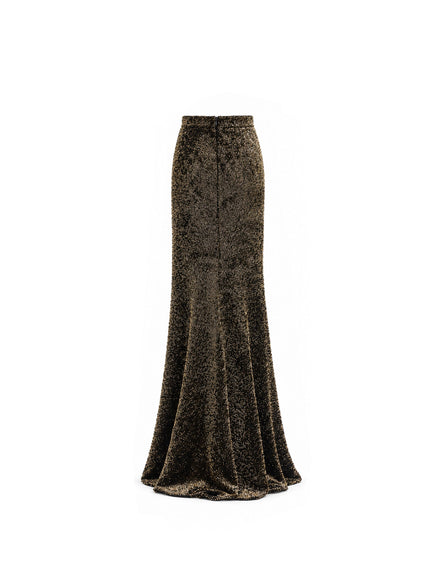 Gemy Maalouf Sequined Slim Long Skirt - Olive back