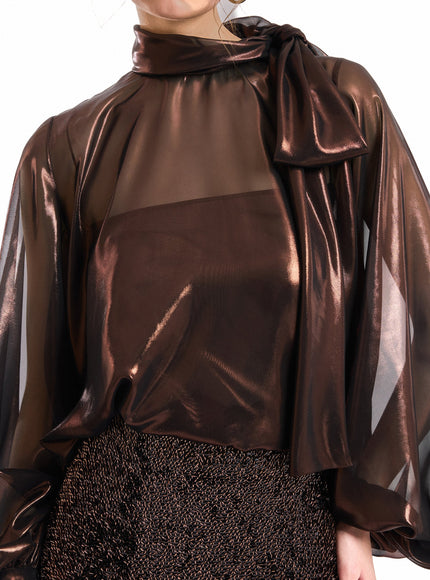 Gemy Maalouf Bishop Sleeve Bow Scarf Blouse - styled