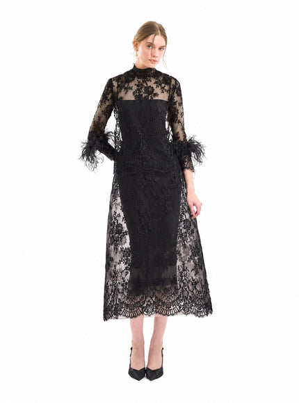 Gemy Maalouf Lace Cage Midi Skirt Black