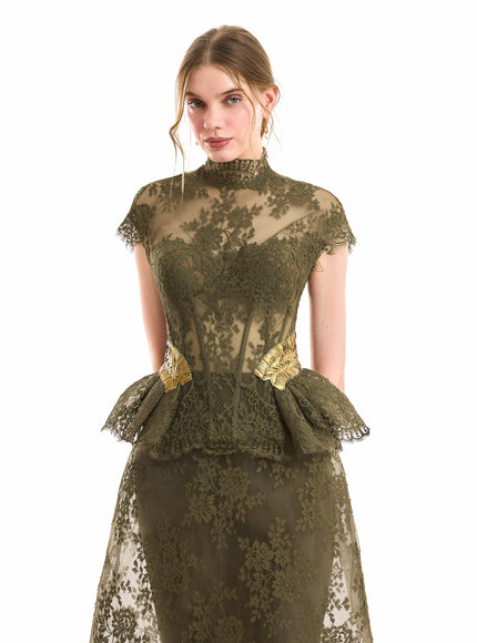 Gemy Maalouf Sculpted Peplum Corset Top