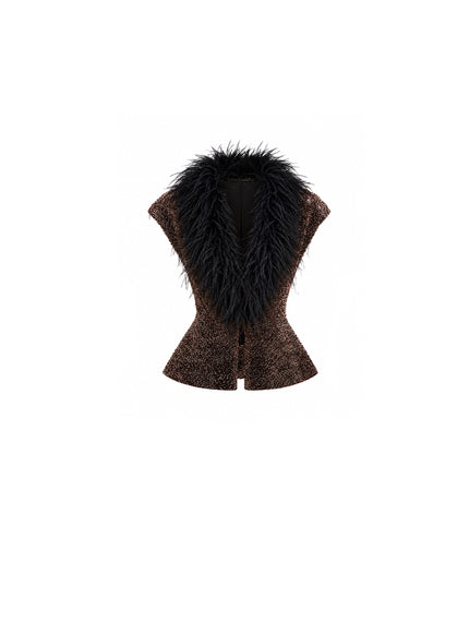 Gemy Maalouf Sequined Feathered V-Neck Top