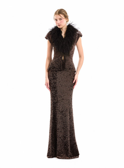 Gemy Maalouf Sequined Slim Long Skirt - front