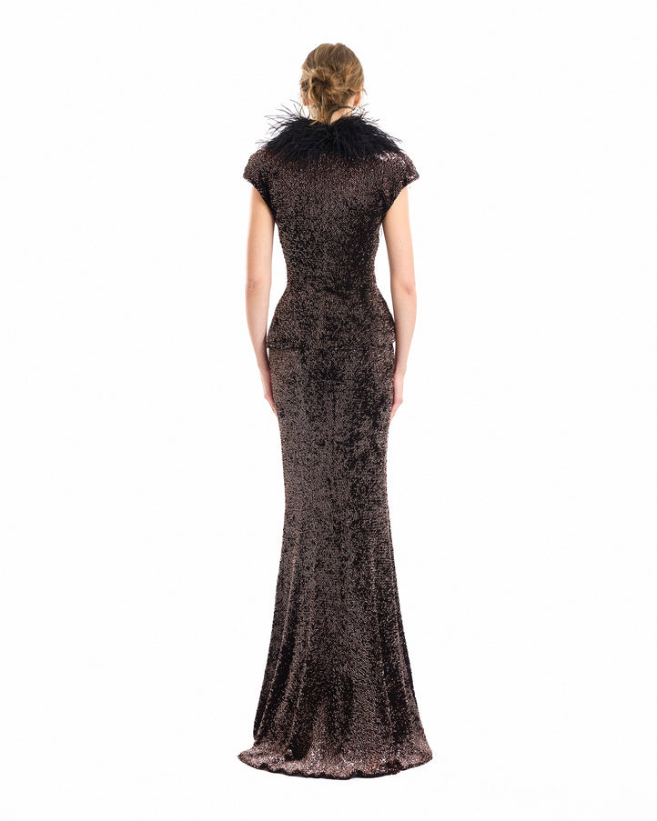 Gemy Maalouf Sequined Feathered V-Neck Top