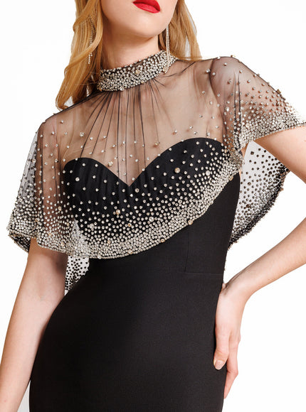 Gemy Maalouf Beaded Overlay Crepe Gown