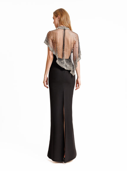 Gemy Maalouf Beaded Overlay Crepe Gown