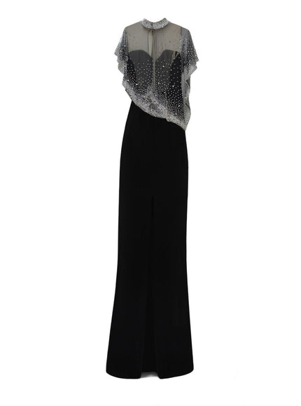 Gemy Maalouf Beaded Overlay Crepe Gown