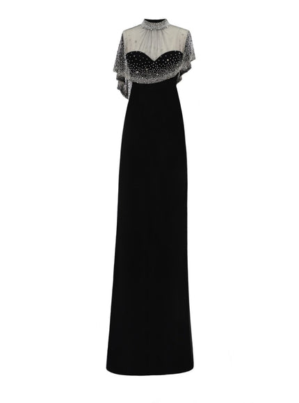 Gemy Maalouf Beaded Overlay Crepe Gown