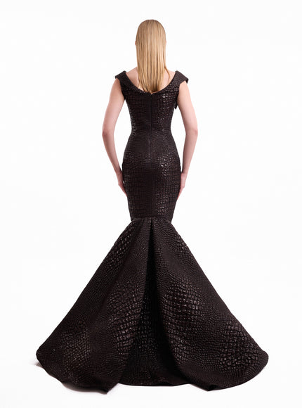 Gemy Maalouf Mermaid Textured Embellished Gown