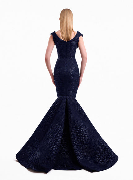 Gemy Maalouf Mermaid Textured Embellished Gown